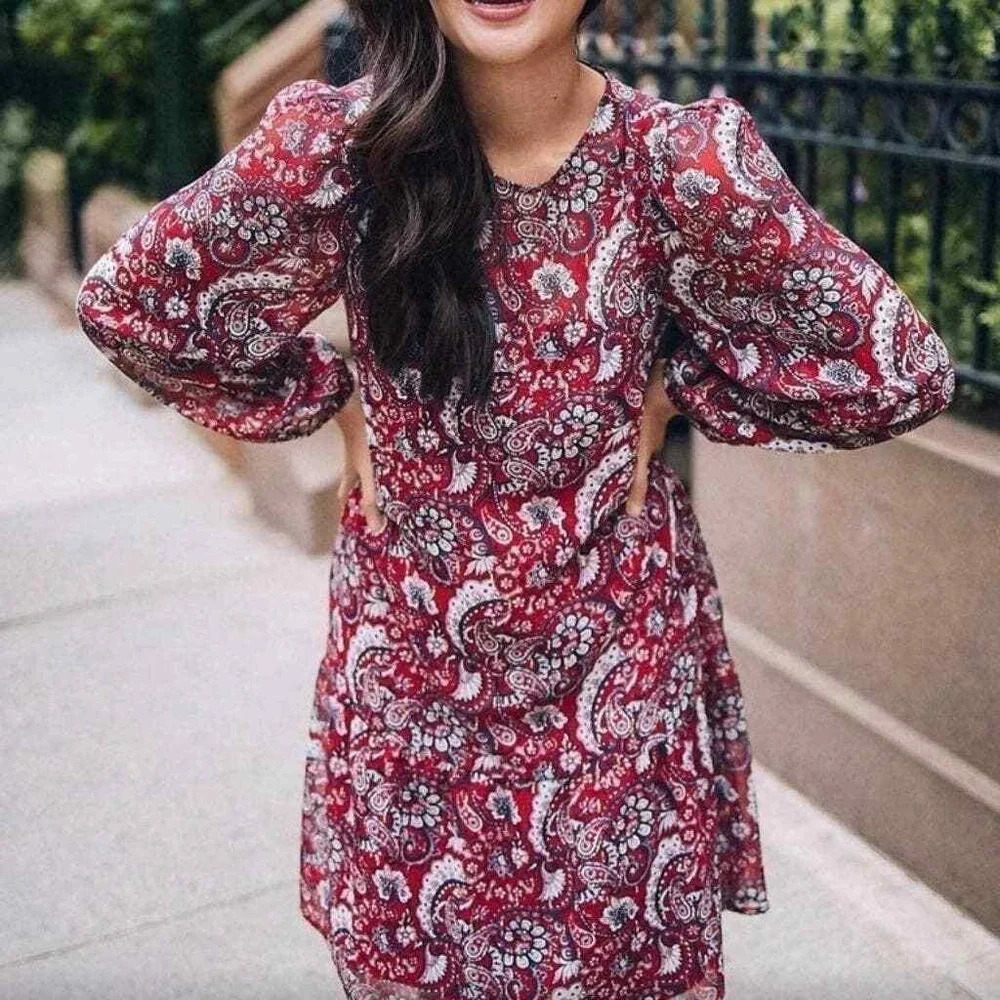 LOFT Red Paisley Midi Dress